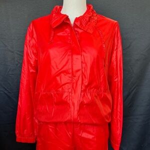 Vintage R&R Sports Red Orange Shiny Track Suit Jacket Pants Set Size M